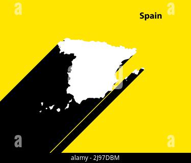 Spain White map isolated on Yellow background. Silhouette of Spain with long shadow. Stock Vector