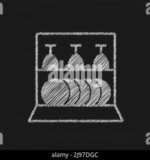 Dishwasher white sketch vector icon. Simple Vector Sign and Trendy Symbol for Design Stock Vector