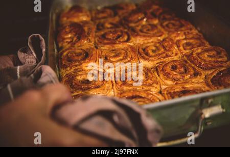 Cinnamon rolls with cheese baked and ready to eat. Golfeados typical dessert in Venezuela. Stock Photo