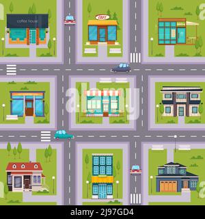 Suburb streets regular rectangular square seamless map pattern with ...