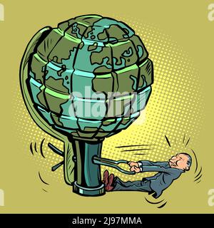 The politician wants to blow up the world. Planet Earth is like a grenade. War and aggression Stock Vector
