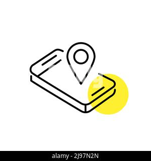 Location tracking using a smartphone app. Pixel perfect line art icon Stock Vector
