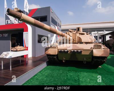 Abu Dhabi, UAE - Feb.23. 2011: Nexter Systems UAE (United Arab Emirates) Armed forces Leclerc MBT (Main Battle Tank) at IDEX 2011 military exibition Stock Photo