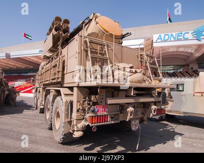 Abu Dhabi, UAE - Feb.23. 2011: Pantsir-S1 (SA-22 Greyhound) Anti-Aircraft Missile and Gun Systems in IDEX 2011 Stock Photo