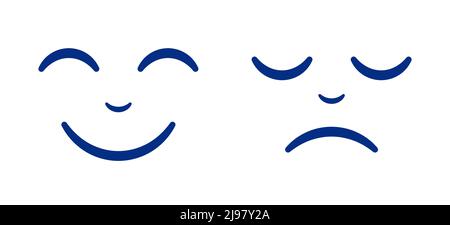 Happy and sad face expression vector icons, isolated on white background. Stock Vector