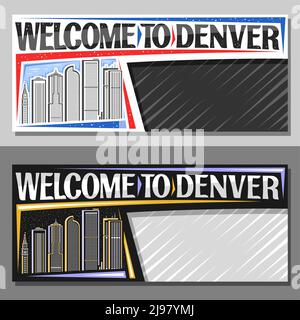 Vector layouts for Denver with copy space, decorative voucher with illustration of american denver city scape on day and dusk sky background, art desi Stock Vector