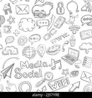 Social media seamless pattern with doodle communication signs vector illustration Stock Vector