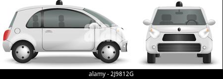Autonomous car realistic set with front and side view of modern radio controlled automobile with shadows vector illustration Stock Vector