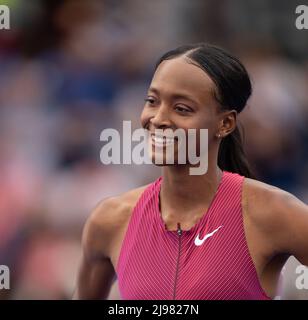 Birmingham, UK. 21st May, 2022. Dalilah Muhammad wins the womens 400m hurdles in Birmingham, United Kingdom on 5/21/2022. (Photo by Chris Cooper/News Images/Sipa USA) Credit: Sipa USA/Alamy Live News Stock Photo