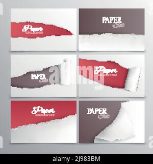 Torn paper cards realistic set in modern design with place for invitation or advertising text isolated vector illustration Stock Vector