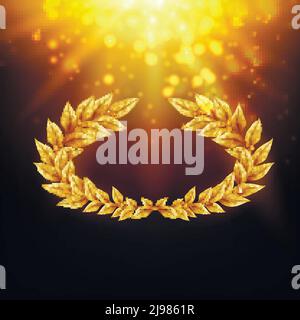 Golden Laurel Crown With Text Realistic Vector Illustration. Winner 