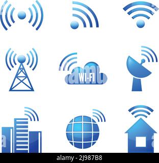 Electronic device wireless internet connection WiFi symbols glossy icons or stickers set isolated vector illustration Stock Vector