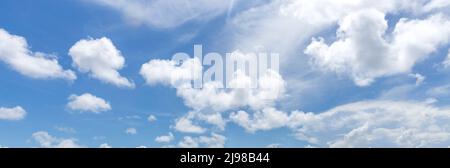 Panorama of blue sky with white clouds in clear weather Stock Photo