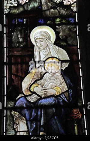 Stained glass window by Percy Bacon & Brothers depicting The Nativity, St Peter & St Paul?s Church, Wingrave, Buckinghamshire Stock Photo