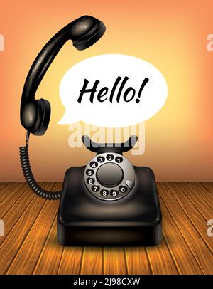Isolated realistic old style or vintage telephone with speech bubble and text hello vector illustration Stock Vector