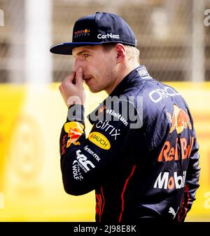 BARCELONA - Max Verstappen (Oracle Red Bull Racing) after qualifying ahead of the F1 Grand Prix of Spain at Circuit de Barcelona-Catalunya on May 21, 2022 in Barcelona, Spain. REMKO DE WAAL Stock Photo