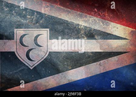 Top view of flag Krimpen aan den Ijssel, Netherlands. retro flag with grunge texture. Dutch patriot and travel concept. no flagpole. Plane design, lay Stock Photo