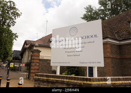 Ibstock Place School signage, Clarence Lane, Roehampton, London, SW15, England, UK Stock Photo