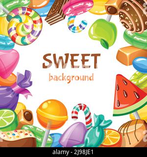 Colored sweet candy background with different types of desserts candies and lollypops vector illustration Stock Vector