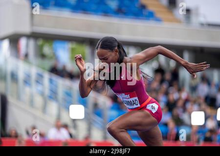 Birmingham, UK. 21st May, 2022. Dalilah Muhammad wins the womens 400m hurdles in Birmingham, United Kingdom on 5/21/2022. (Photo by Chris Cooper/News Images/Sipa USA) Credit: Sipa USA/Alamy Live News Stock Photo