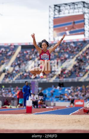 Birmingham, UK. 21st May, 2022. KJT in the Long Jump in Birmingham, United Kingdom on 5/21/2022. (Photo by Chris Cooper/News Images/Sipa USA) Credit: Sipa USA/Alamy Live News Stock Photo