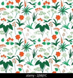 Seamless vector pattern with tropical flowers Stock Vector