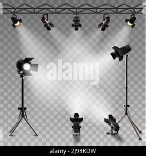 Spotlights realistic transparent background for show contest or interview vector illustration Stock Vector