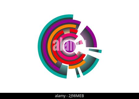 spinning circles vector logo. Abstract colorful circle swirl image logo. Concept letter C, business, sport. Round labyrinth Icon sign isolated Stock Vector