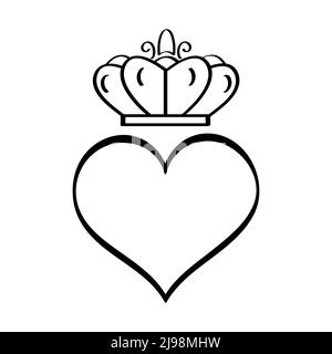 Crowned heart vector in sketch style. King and queen signs, doodle wedding icon. Hand drawn monrah, princess, imperial, luxury symbol, like line art h Stock Vector