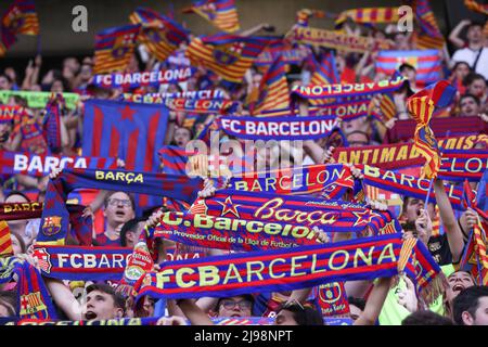 Turin, Italy, 21st May 2022. Barcelona fans during the UEFA Womens Champions League match at Juventus Stadium, Turin. Picture credit should read: Jonathan Moscrop / Sportimage
