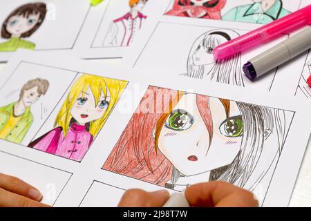 Drawing in the Style of Anime Stock Illustration - Illustration of paper,  character: 214168619