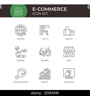 9 E-Commerce line Icon Set Isolated Customizable Stroke Stock Vector