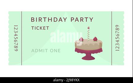 Birthday party ticket, illustration in green and red colors Stock Vector