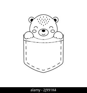 Cute funny bear in pocket t-shirt print.Vector cartoon doodle line  character logo illustration design.Isolated on white background. Funny  vintage bear print for pocket t-shirt,clothing concept Stock Vector Image &  Art - Alamy