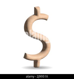 3D wood dollar sign icon illustration on white background Stock Photo