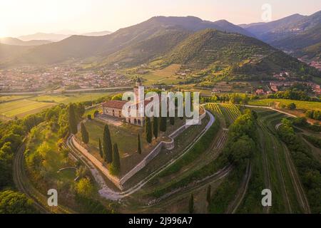 Aerial view of the Franciacorta countryside, Lombardy, Italy Stock Photo