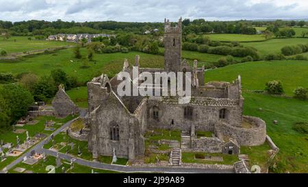 Quin a picturesque town in the Shannon region with the ruins of a historic monastery, Quin, Ireland, May,21,2022 Stock Photo