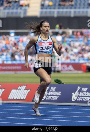 Birmingham, England. 21st May, 2022. Zoey Clark during the women's 400m race during the Müller Diamond League athletics event at the Alexander Stadium in Birmingham, England. Credit: Sporting Pics / Alamy Live News Stock Photo