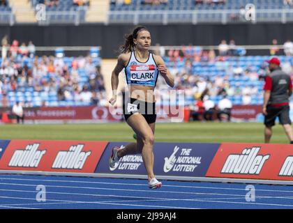 Birmingham, England. 21st May, 2022. Zoey Clark during the women's 400m race during the Müller Diamond League athletics event at the Alexander Stadium in Birmingham, England. Credit: Sporting Pics / Alamy Live News Stock Photo