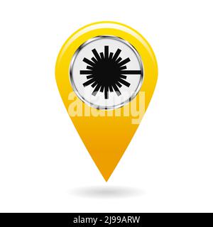 Map pointer. Safety symbol. Index of zones with laser radiation. Location and specify the coordinates on map terrain. Industrial Design. Yellow object Stock Vector