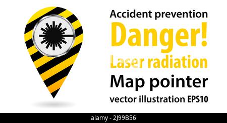Map pointer. Danger laser radiation. Safety information. Industrial design. Vector illustration Stock Vector