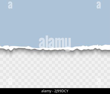 Torn paper ripped edges piece blank on transparent template background. Realistic vector illustration for advertising and promo Stock Vector