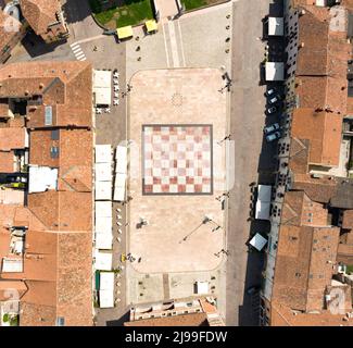 Marostica - Chess square from above -Piazza degli Scacchi Stock Photo