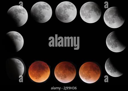 Moon Phases of the 2022 Total Lunar Eclipse Stock Photo