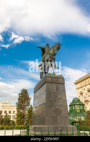 Moscow, Russia -22 May 2022, Yuri Dolgorukiy monument in the sunny cloudy day Stock Photo