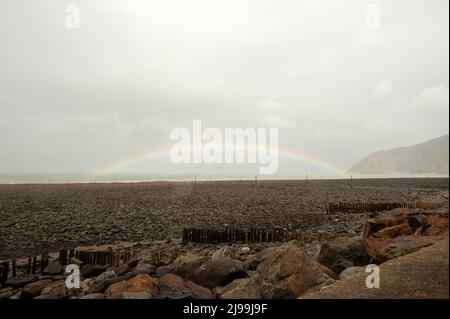 Rainbow at Lynmouth, Devon Stock Photo