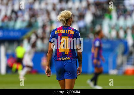 TURIN, ITALY. 21 MAY 2022. María Pilar Leon of FC Barcelona during the UEFA Women's Champions League final 2022 between FC Barcelona and Olympique Lyonnais on May 21, 2022 at Juventus Stadium in Turin, Italy. Barcelona lost 1-3 over Olympique Lyonnais. Credit: Massimiliano Ferraro/Medialys Images/Alamy Live News Stock Photo