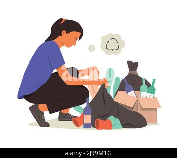 Woman Sorting the Garbage to Recycle. Stock Vector