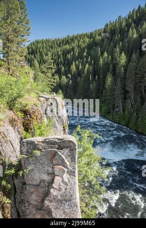 Looking downstream from Upper Mesa Falls, Island Park, Fremont County, Idaho, USA, Stock Photo