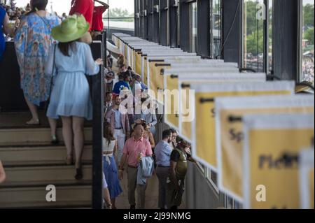 Balitmore, United States. 21st May, 2022. Pather gather in the Upper Grandstand at the Pimlico Race Course for The 147th Preakness in Baltimore, Maryland on Saturday, May 21, 2022. Photo by Bonnie Cash/UPI Credit: UPI/Alamy Live News Stock Photo